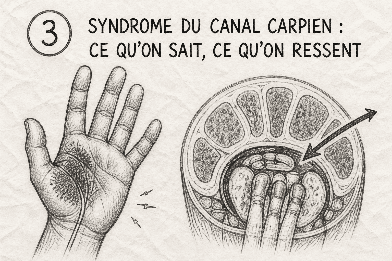 Anatomie du canal carpien : compression du nerf médian au poignet